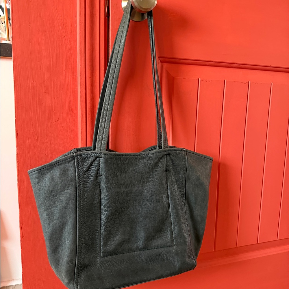 Vintage Soft Leather Black Tote Bag